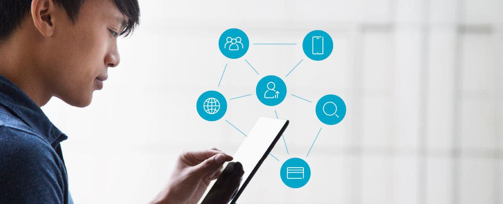 Header image of man navigating on phone